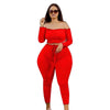 Plus Size Women Clothing Two Piece Set Fall Sexy Outfits Long Sleeve Off Shoulder Tops and Pants Sets Dropshipping Wholesale