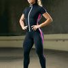 Women Bodysuit Sport One-Piece Sexy Slimming Bodycon Rompers Jumpsuit Patchwork Zip-up Short Sleeve Skinny Yoga Suit
