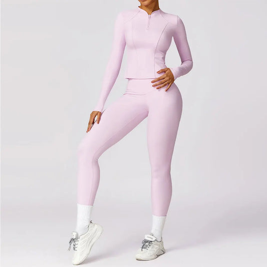 Yoga Set 2 Pieces Women Tracksuits Workout Sportswear Gym Clothing Fitness Long Sleeve Crop Top High Waist Leggings Sports Suits